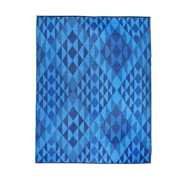 Erbanica Tapis Réversible en Plastique Intérieur Extérieur 8 Pieds x 10 Pieds Bleu Foncé Diamond