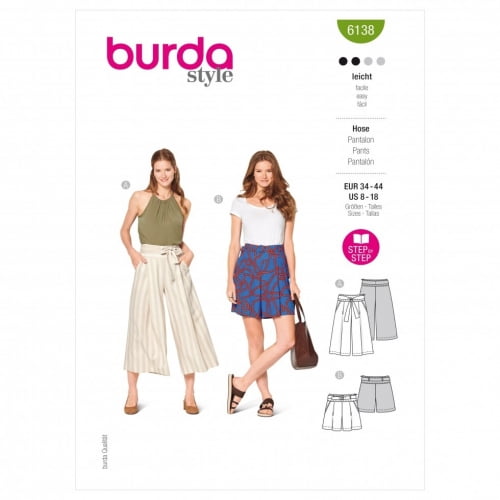 Burda Sewing Pattern 6138 Trousers, Shorts 34-44
