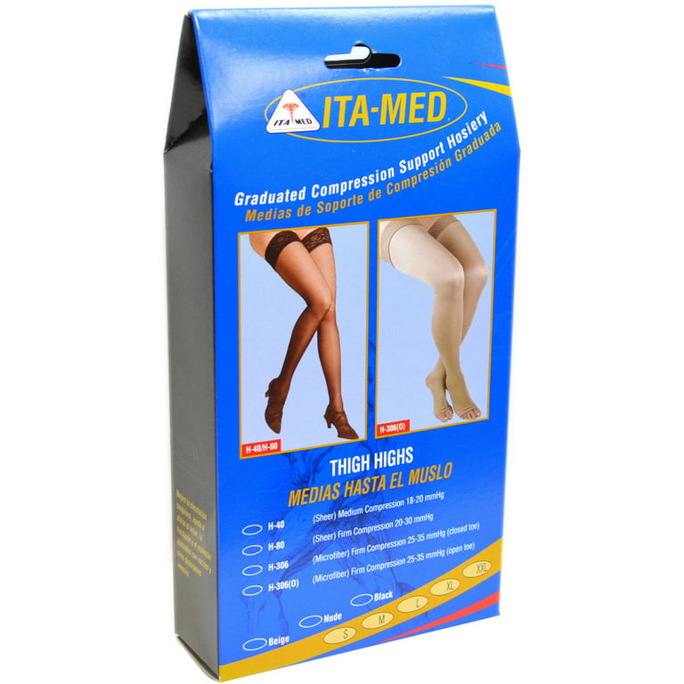 Ita-Med Unisex Microfiber Open Toe Thigh High Graduated Compression  Stockings (25-35 mmHg): H-306(O)