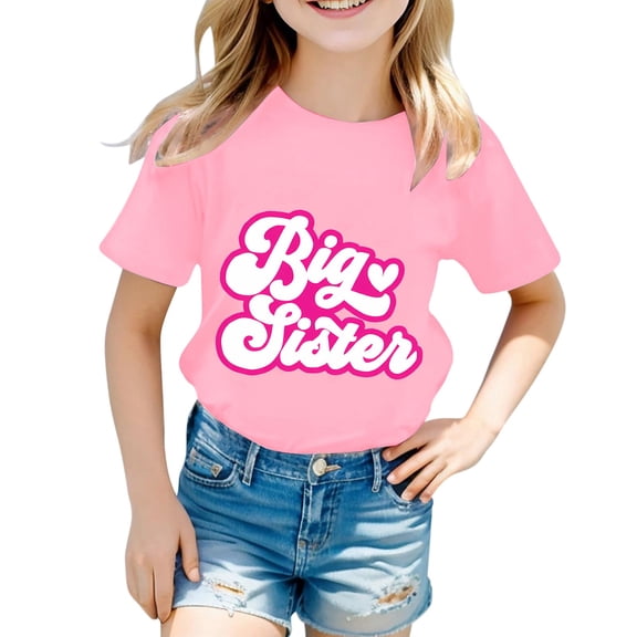 Girls Tshirts Breathable Letter Print Short Sleeve Crew Neck Tee for Everyday Wear Girls' Tops Tees Blouses Pink 1 Years-2 Years