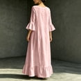 thumbnail image 6 of Women's V Neck Flowy Midi Dress, 3/4 Bell Sleeve Ruffle Hem Loose Casual Dress with Side Pockets, Boho Vacation Dress for Beach Daily Outfits Pink XL(XL), 6 of 9