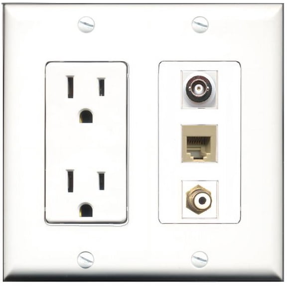 RiteAV - 15 Amp Power Outlet 1 Port RCA White 1 Port Phone Beige 1 Port BNC Decorative Wall Plate