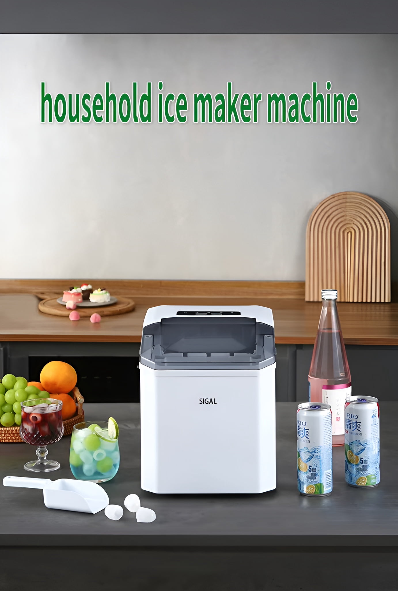 Ice Maker Countertop, 9Pcs/6Min, Self-Cleaning Portable Ice Machine Maker with Ice Scoop and Handle Quieter, 26Lbs/24H,for Home, Kitchen, Camping, Parties