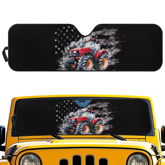 Psesaysky Tractor USA Flag Front Windshield Sun Shade Foldable Front Window Sun Shield Visor Fit for Off-road Vehicle Block UV Rays Car Accessories Heat Keep Car Cooler