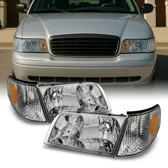 AKKON - For Ford Crown Victoria Clear Replacement Headlights W/ Corner Lamps 4pc Left Right Pair Set