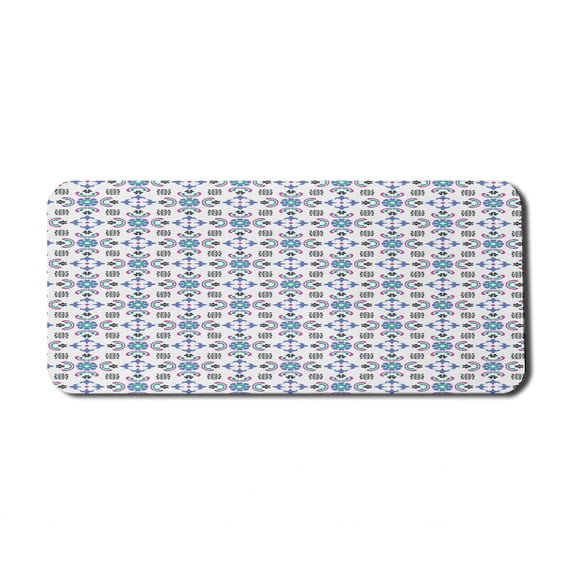 Abstract Computer Mouse Pad, Continuous Azulejo Inspired Folk, Rectangle Non-Slip Rubber Mousepad X-Large, 35" x 15" Gaming Size, White Multicolor, by Ambesonne