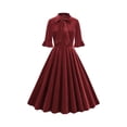 thumbnail image 1 of cfhntfmh Robes de Cocktail pour Femmes Vintage à Volants Manches 3/4 Robe Midi Élégante Nœud devant Invitée de Mariage Fête Bal Robe, 1 of 7