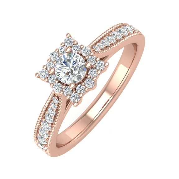 1/2 Carat Round Diamond Engagement Ring in 14K Rose Gold (Ring Size 10) (I1-I2 Clarity)