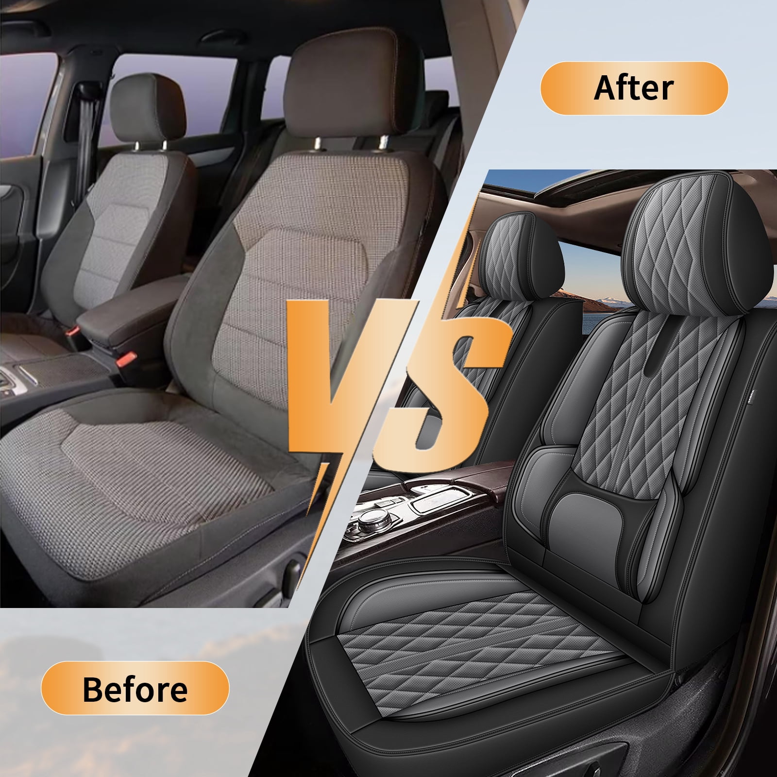LAONNVIR 2 Front Car Seat Covers Fit for Toyota RAV4 2013-2024 2025 Front Set Leather Seat Cushion Airbag Compatible Automative Seat Cover Protector Grey,Front Set(2 Seat)