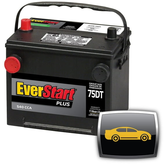 EverStart AUTO PLUS-75DT, 12 Volt, Car Dual Terminal Battery, Group Size 75, 540 CCA, EverStart, Car Battery