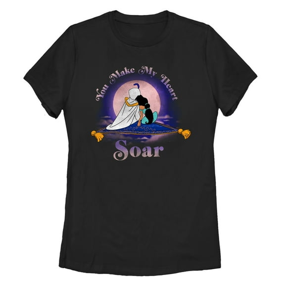 Women's Aladdin Jasmine Heart Soar  Graphic Tee Black Medium