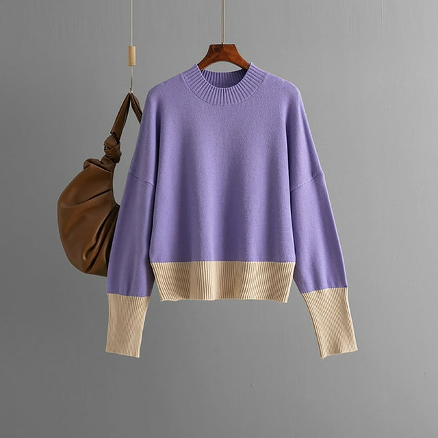 Suéter de cuello alto para mujer, jersey de manga larga, informal, ligero, de punto suave, con bloques de color de doble cara, abrigo para mujer