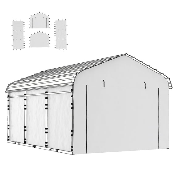 Carport Sidewall Panel 12x20, UPF50 Waterproof Replacement Side Walls, White - Carport Cover Replacement Parts