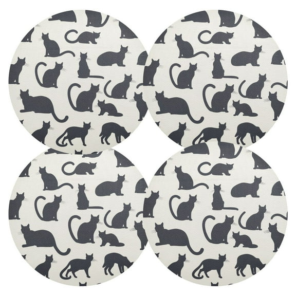 Ryvnso Cat Pattern Round Plate Mats Dining Table Placemat Set of 4 for Holiday Decoration