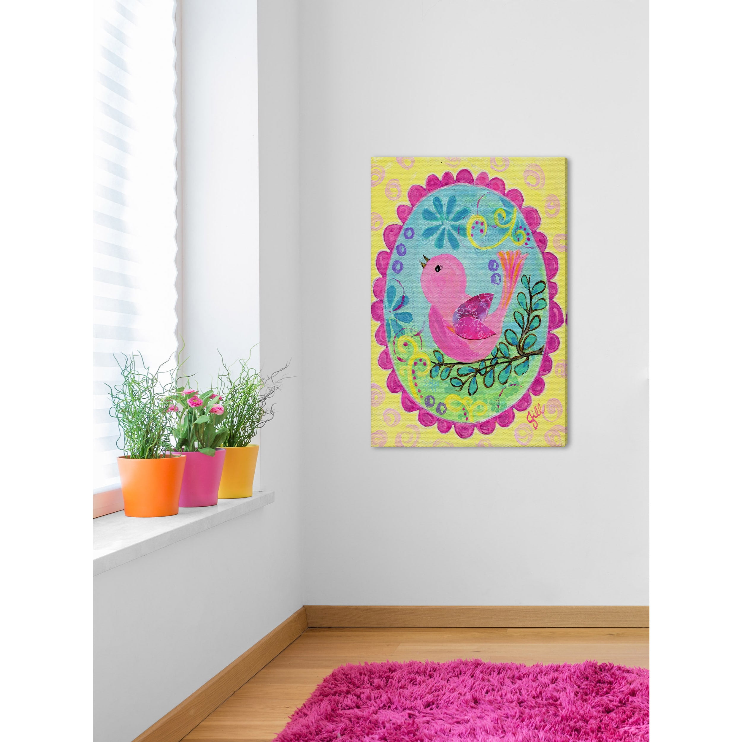 Marmont Hill "Pink Bird Sings" by Jill Lambert Painting Print on Wrapped Canvas