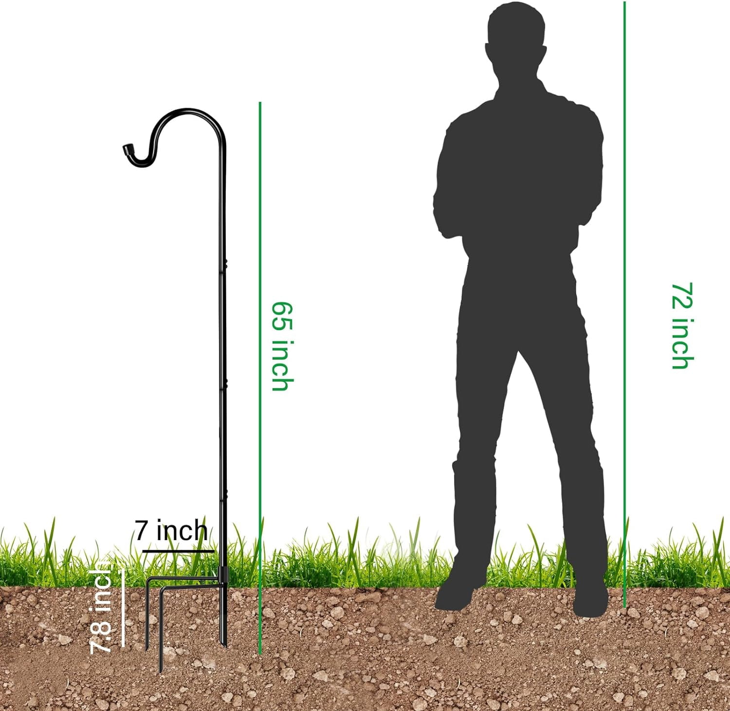 Shepherd’s Hooks 6 Pack Black, 65 inches Tall, Adjustable Garden Hook for Outdoor, Hanging Plant, Solar Lights, Lanterns, Bird Feeders, Garden Stake and Wedding Decor, 7015-3
