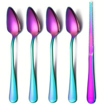 5Pcs Grapefruit Spoons & Grapefruit Knife Set, Stainless Steel Grapefruit Utensil Set, Serrated Edge & Thick Gauge Handle for Kiwi, Dessert, Apple ( Colorful)