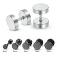 thumbnail image 4 of K-KED 1/5Pair Black Flat Round Barbell Plug Earrings Stainless Steel Dumbbell Ear Stud-14mm-Black-5pairs, 4 of 6