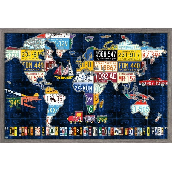 DaVid Bowman - License Plate Map Wall Poster, 22.375" x 34", Framed