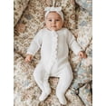 thumbnail image 5 of RUINIXCW Newborn Baby Girl Spring Fall Winter Clothes Outfit Knitted Footed Romper Long Sleeve Crew Neck Frills Zipped Footie Jumpsuit and Headband, 5 of 9