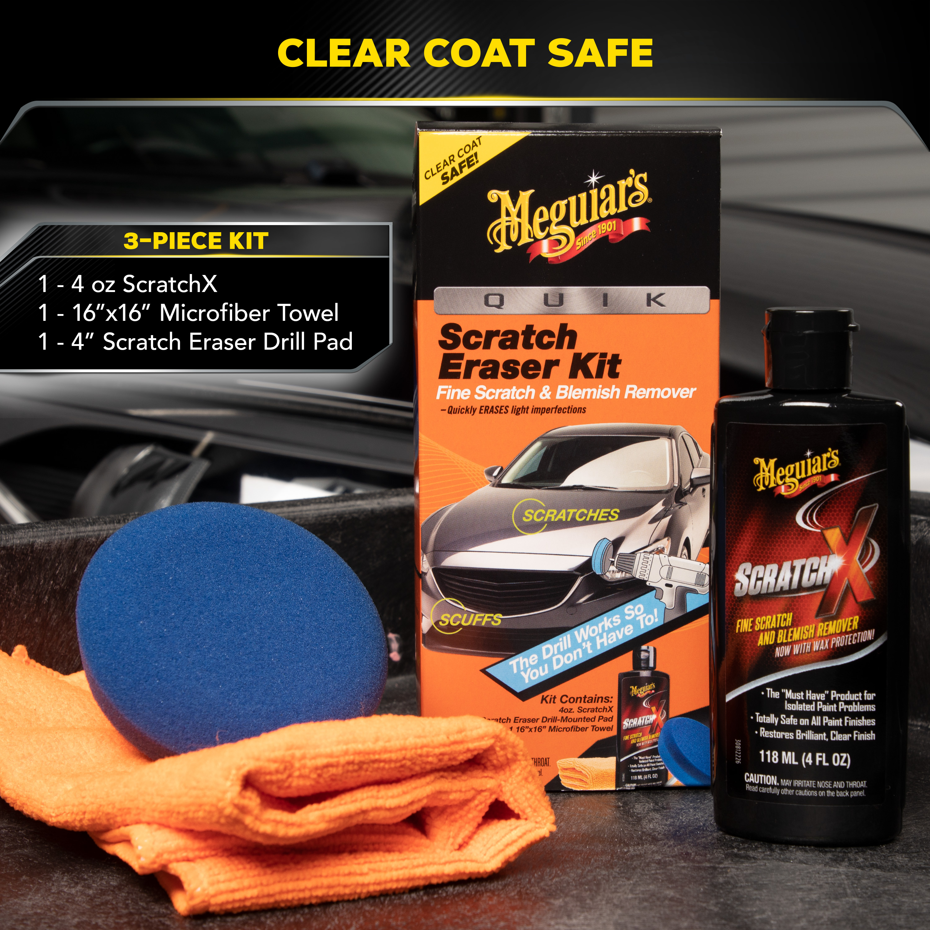 Meguiar's Quik Scratch Eraser Kit, Car Care Kit with ScratchX, Drill-Mounted Pad, and Microfiber Towel, Multi-color - image 7 of 9