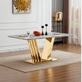 thumbnail image 5 of 70" Faux Marble Dining Table for 6-8 Guests, Modern Rectangle Top with Chrome Stainless Steel Base, Space-Saving Kitchen/Living Room Table (Gold/Grey), 5 of 9