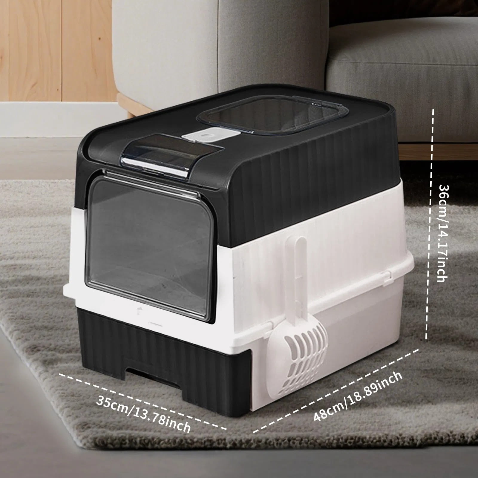 Fully Enclosed Magic Cube Litter Box, Top/Front Entry, Pull-Out Drawer, Anti-Splash Odor Control, Large for Big Cats