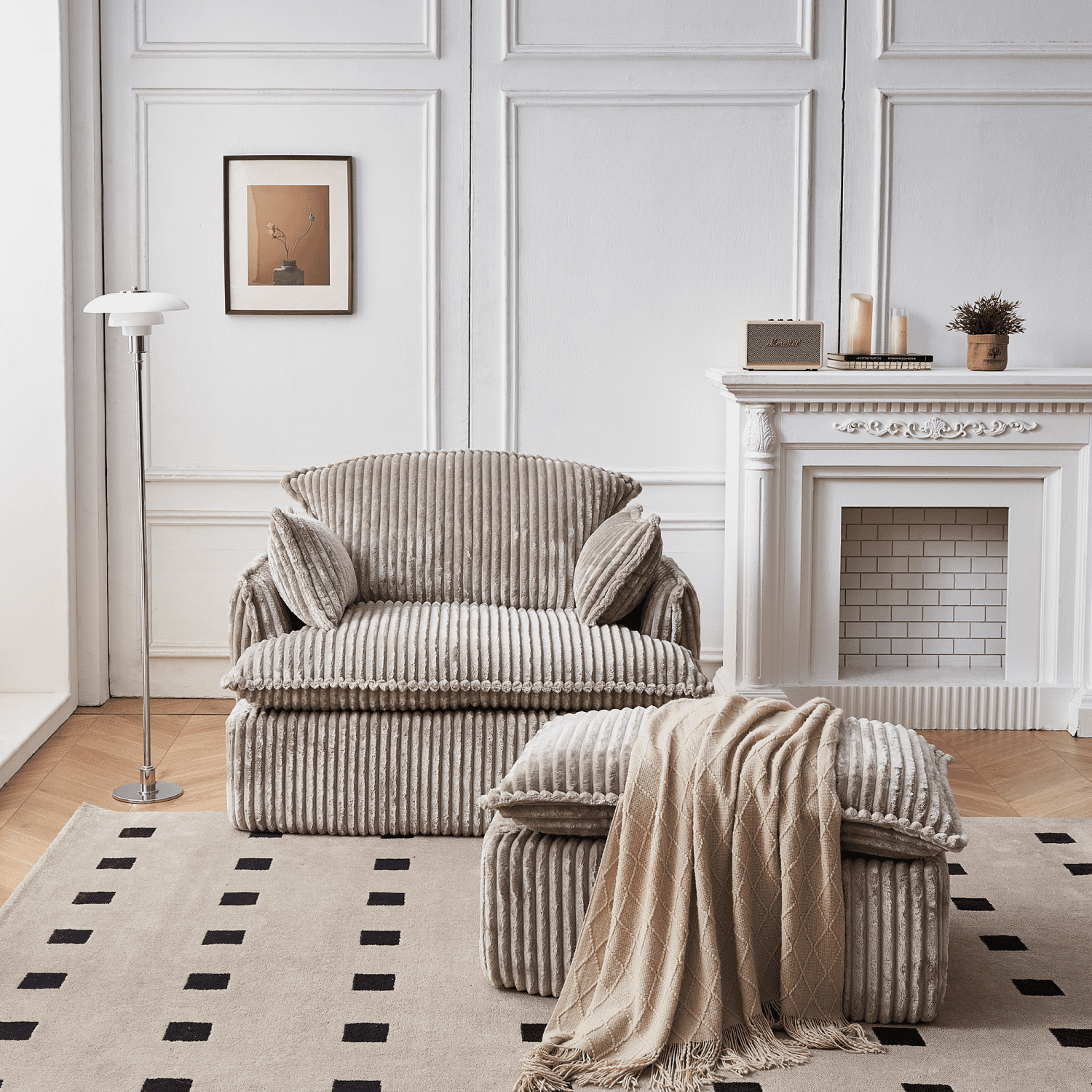 Gewnee Convertible Corduroy Armchair with Ottoman - Modern Compressed, Ideal for Small Spaces & Living Rooms