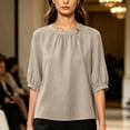 thumbnail image 6 of Womens Cotton Linen T Shirts Elbow Length Sleeve Crew Neck Tops for Women Summer Lightweight Tshirts, 6 of 6