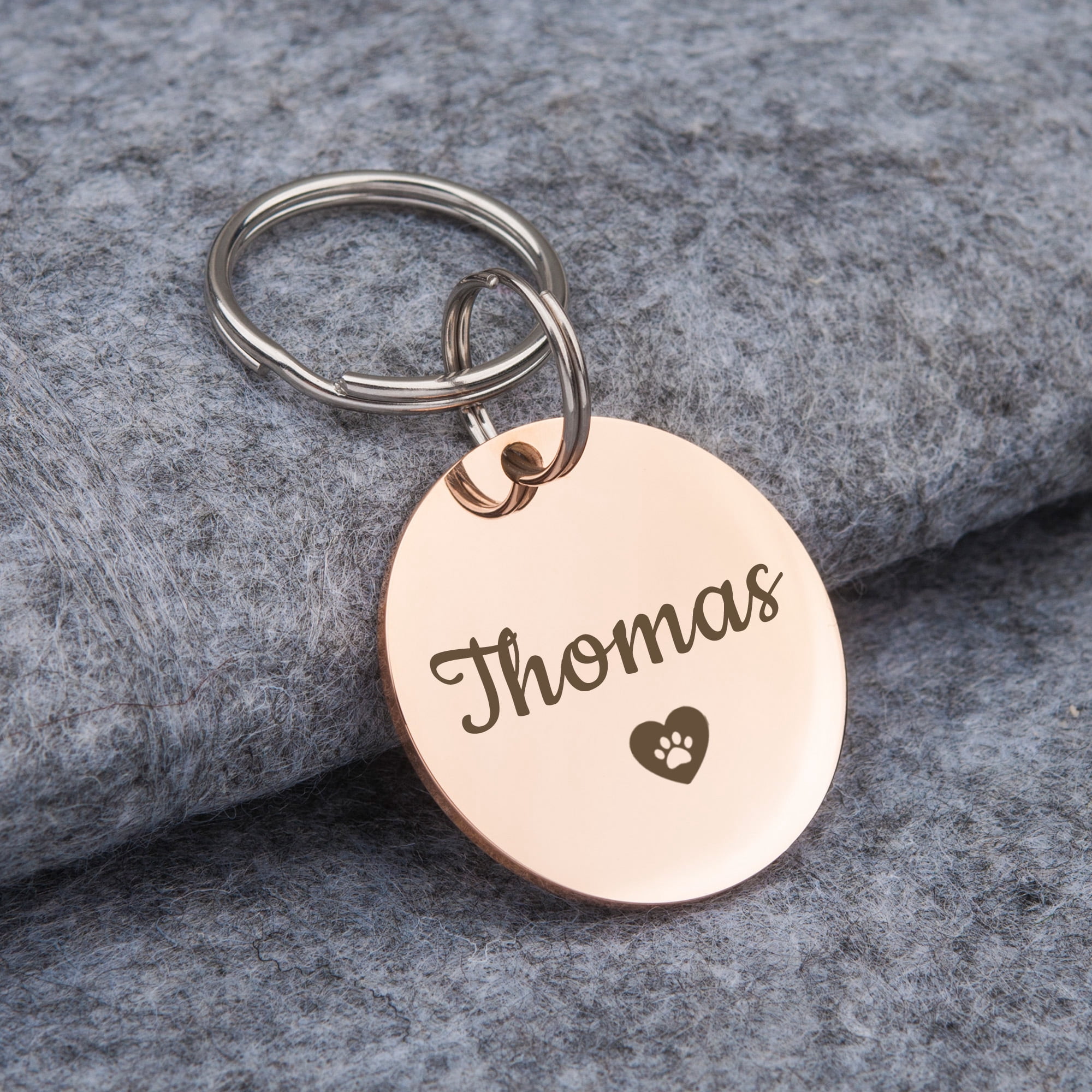 Anavia Stainless Steel Metal Round Name - Icon Birthday Holiday Christmas Engraved Dog ID Tag, Rose Gold