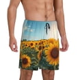 thumbnail image 2 of Kdxio Sunlit Sunflower Field Print Mens Sleep Shorts Bottoms Soft Comfy Pajama Wear Pants with Drawstring Pockets, 2 of 5