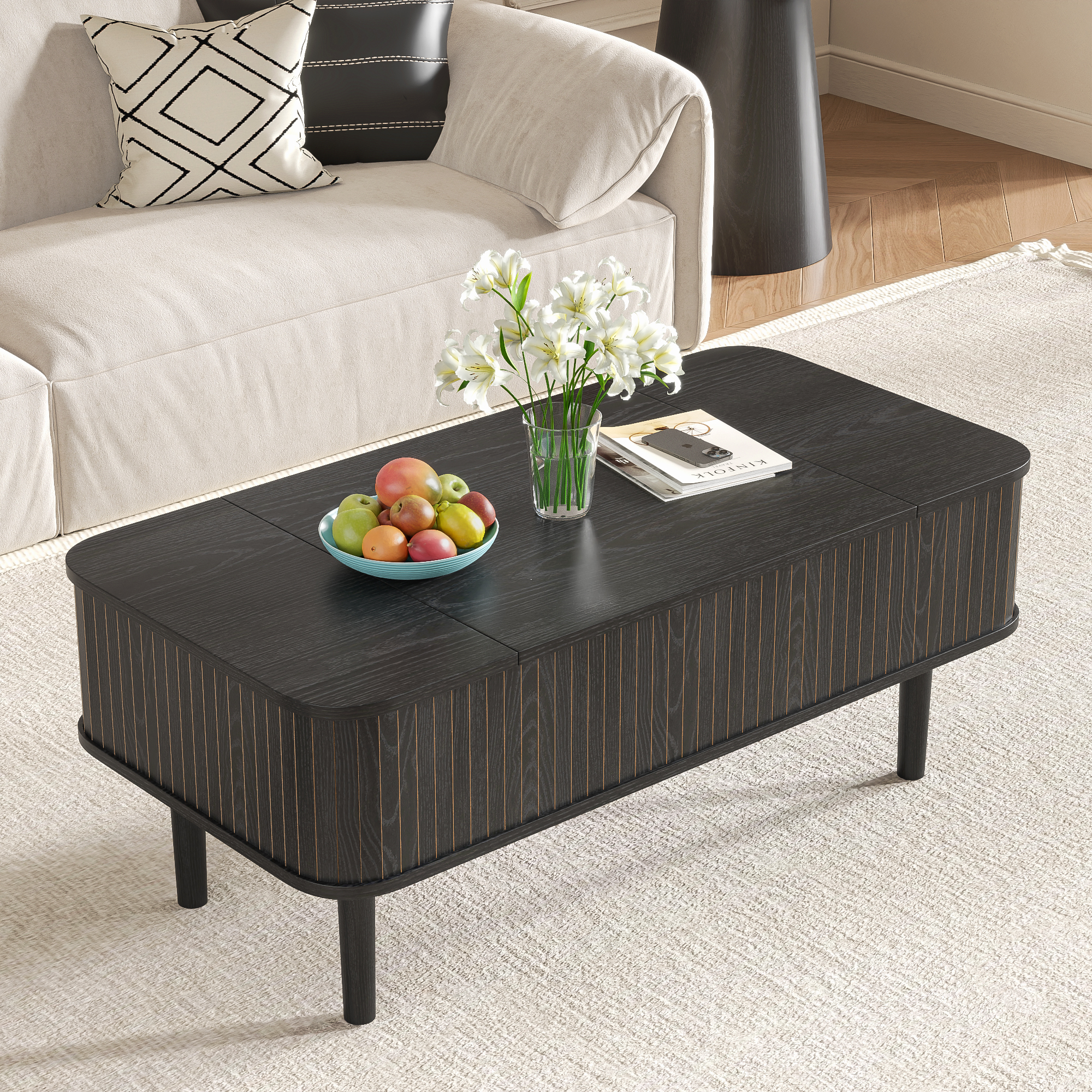 Lift Top Coffee Table with Storage, Mid Century Modern Coffee Table for Living Room, Small, Black