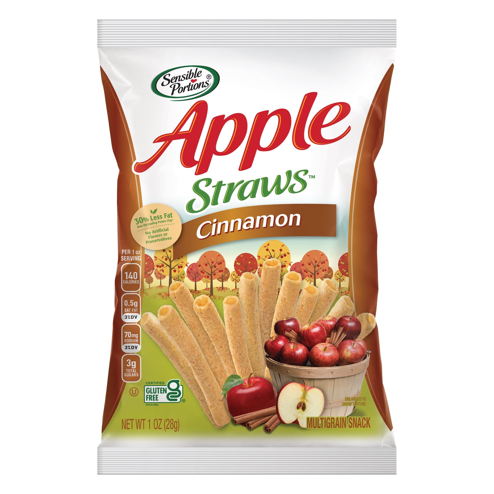 Sensible Portions Gluten-Free Cinnamon Apple Straws Multipack, 1 oz Snack Bag, 24 Count