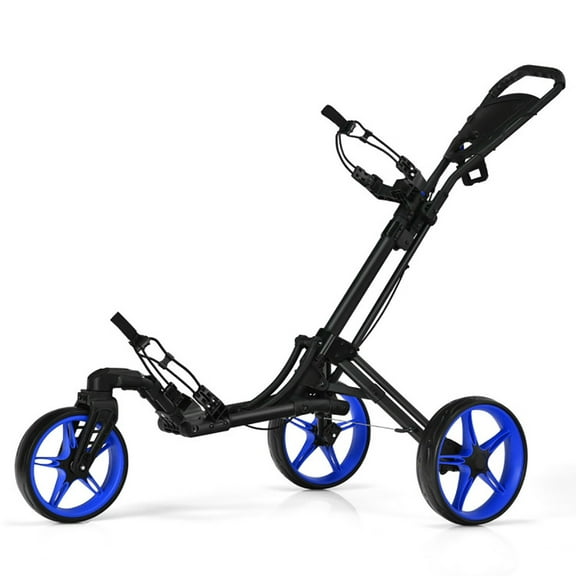 Topcobe Folding Golf Push Cart with Scoreboard Adjustable Handle Swivel Wheel, Foldable Lightweight Pushcart, Easy to Open & Close, Blue