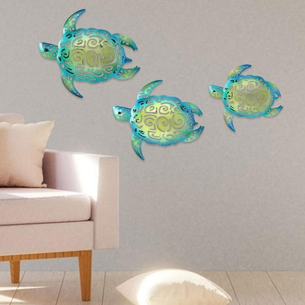 3x de Metal decoración de arte de la pared tema de la vida marina decoración de pared decoración de pared para baño dormitorio porche Verde Macarena Mural