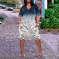 thumbnail image 2 of Robes d'Été pour Femmes 2025 Mode Imprimée Col en V Confortable Manches Courtes Longueur Genou avec Poches Robe Femmes Marine TG, 2 of 4