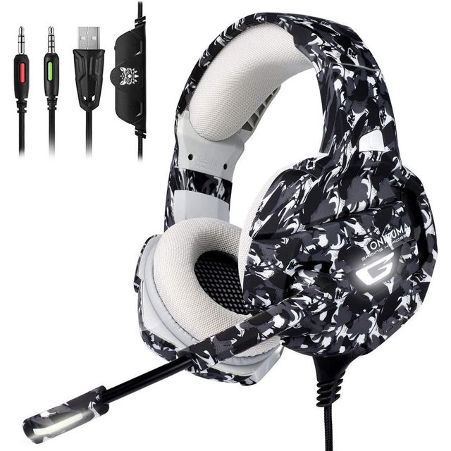 Audifonos Diadema Gamer Onikuma K5 Camuflaje Blanco Alta Fidelidad