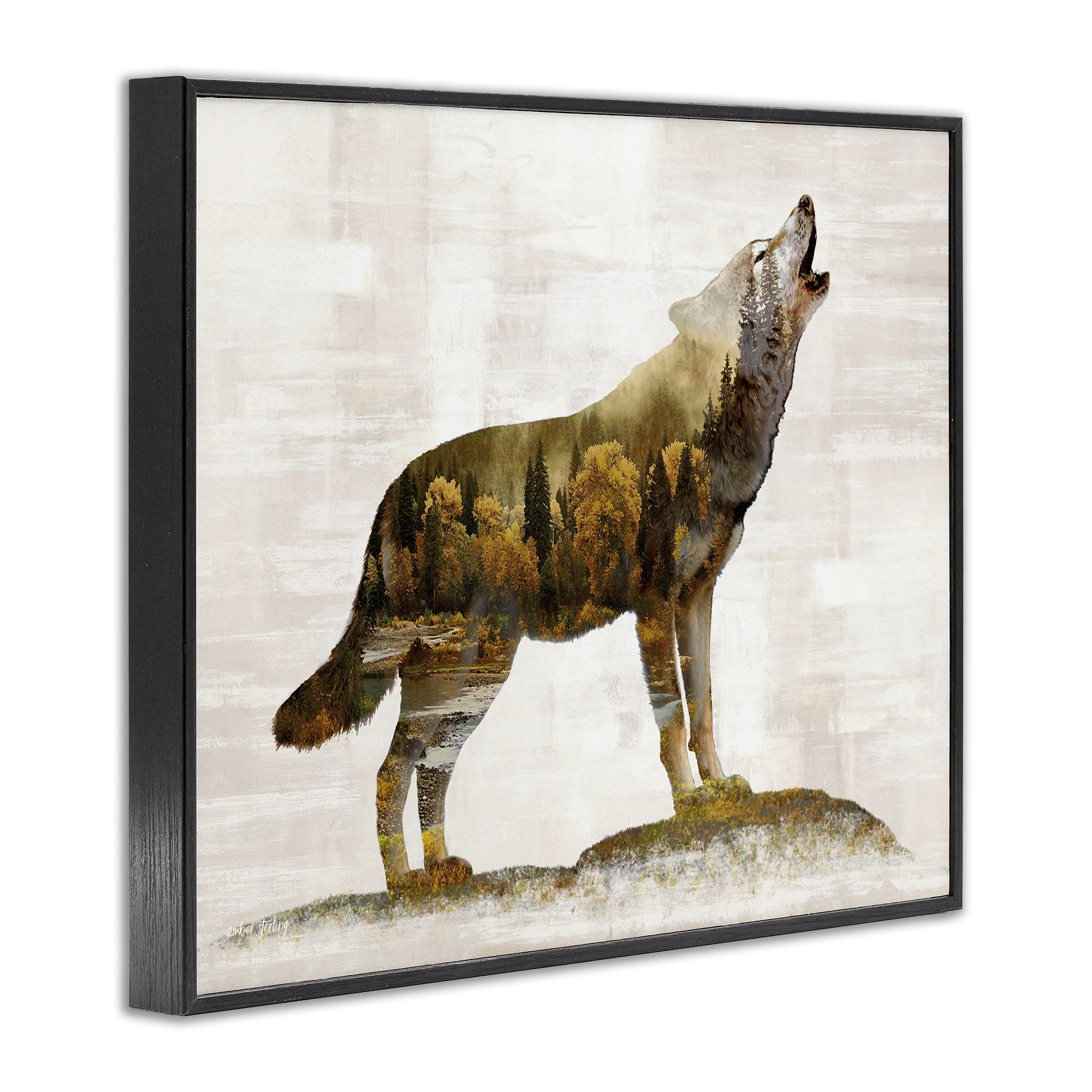 Stupell Industries Forest Pattern Wolf Animals & Insects Painting Black Framed Art Print Wall Art, 14 x 11