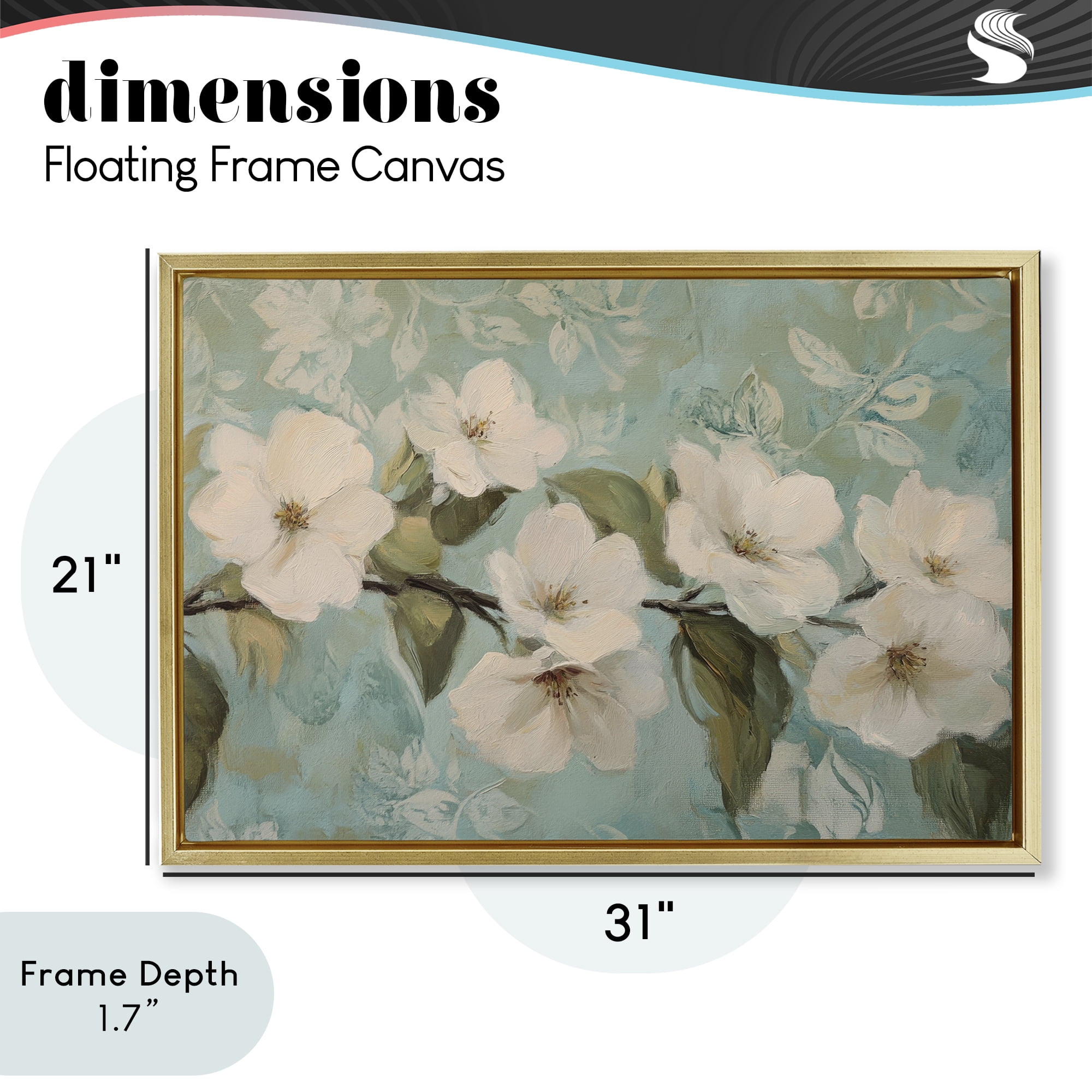 Stupell Industries Serene Flower Branch Blooms Gold Framed Floater Canvas Wall Art, design by Petal Prints Design
