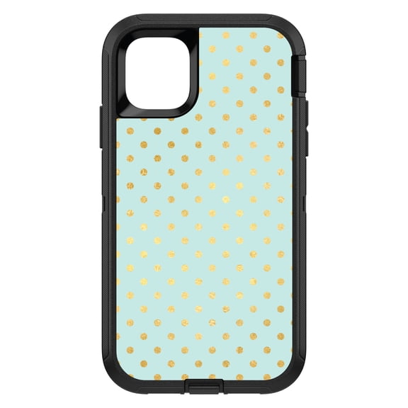 DistinctInk Custom SKIN / DECAL compatible with OtterBox Defender for iPhone 11 Pro MAX (6.5" Screen) - Teal & Gold Polka Dot Pattern