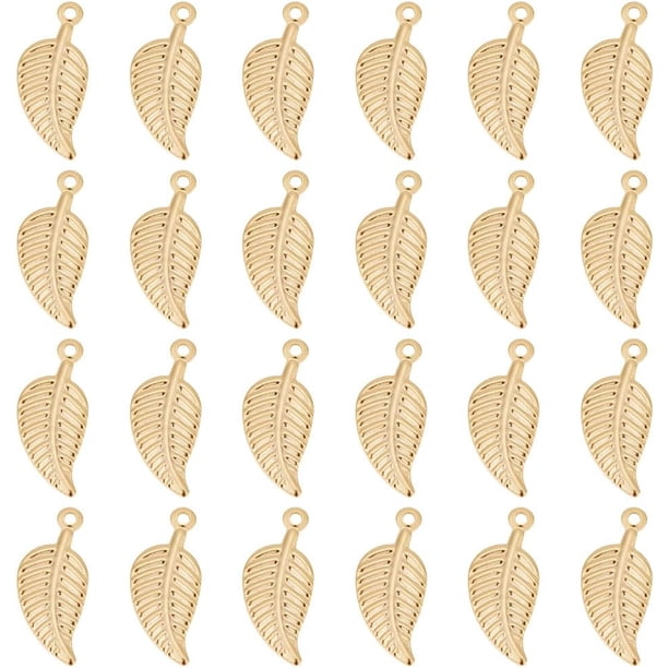 60 colgantes de hojas doradas de acero inoxidable, colgantes de hojas de metal para hacer joyas, accesorios con agujero de 1,2 mm.