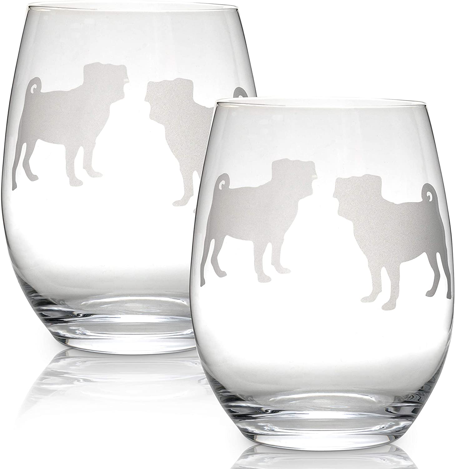 Pug Stemless Wine Glass (One Glass) | Unique Gift for Dog Lovers | Hand