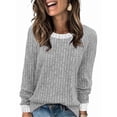 thumbnail image 2 of Long Sleeve Shirts for Women Sweaters Fall Outfits Color Block Winter Clothing Dressy Casual Soft Grey XL, 2 of 7