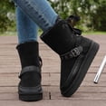 thumbnail image 2 of Rokment Platform Mid Calf Snow Boots for Women with Back Strappy Adjustable Fashion Fleece Lined Winter Warm Footbed Dress Short Booties in Cold Weather B Size 8.5, 2 of 9