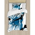 thumbnail image 1 of Teen Room Decor Twin Size Duvet Cover Set, Silhouette of Basketball Player Jumping Success Stars Illustration, Decorative 2 Piece Bedding Set with 1 Pillow Sham, Black Violet Blue, by Ambesonne, 1 of 3