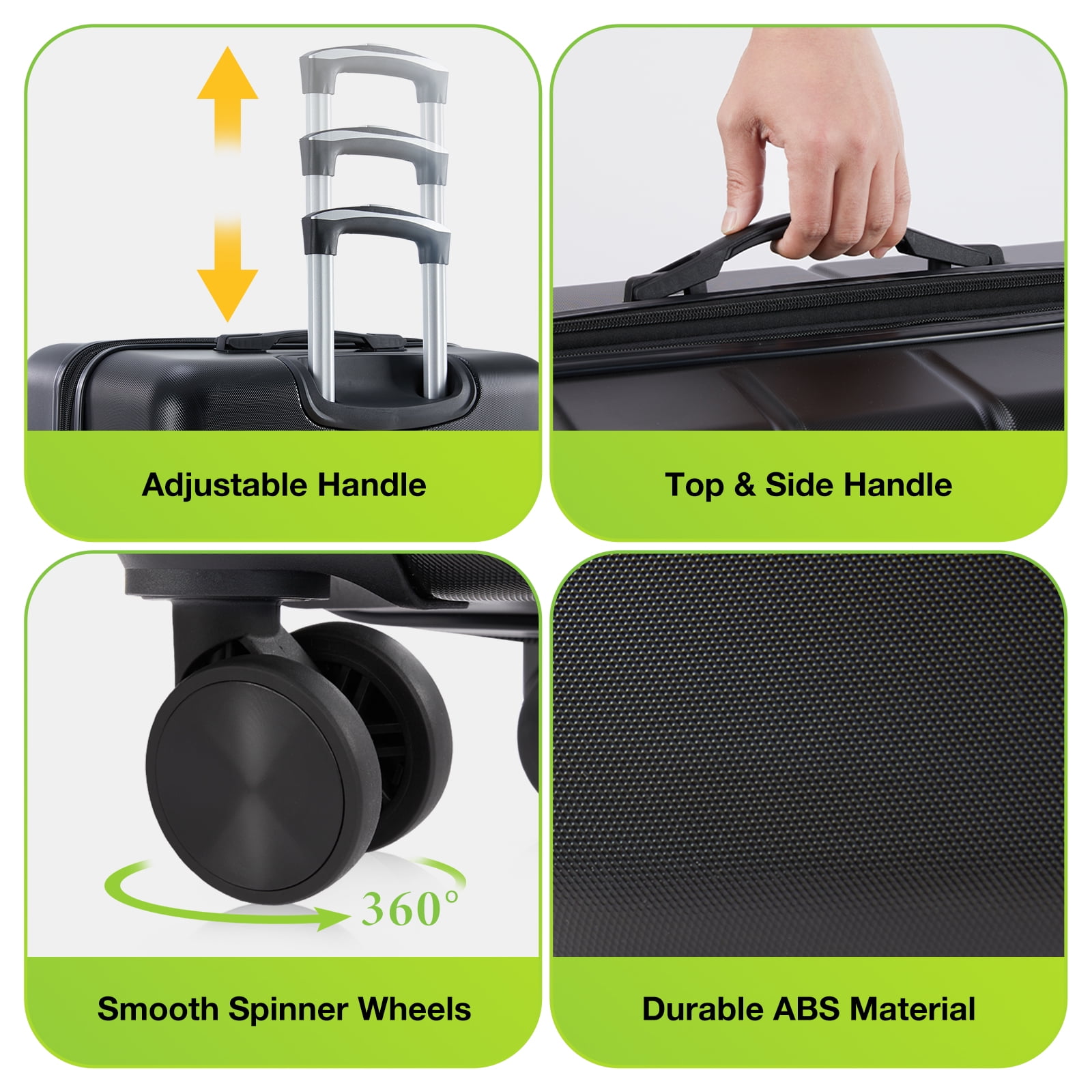 JOINSUN Hardside Expandable Luggage ABS Lightweight Rolling Checked Suitcase with Spinner Wheels TSA Lock, Black, 20 inch