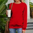thumbnail image 2 of Rlmidhb 2025 Sweatshirts for Women Basic Red Long Sleeve Solid Color Long Loose Pullover Tops Round Neck Fleece Sweatshirt, 2 of 7