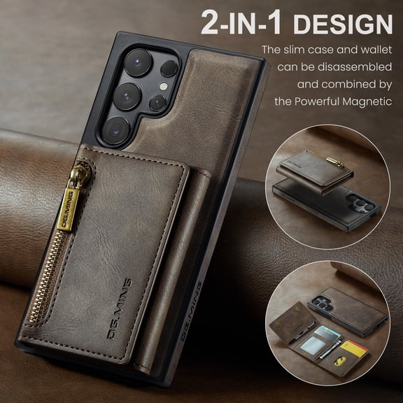 2 in 1 detachable magnetic leather wallet phone case for Samsung S24 ultra S23 fe S22 plus s21ultra s24fe zipper card slot cover