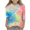 thumbnail image 1 of Splozh Longues Chandails à Manches Fille Décontracté Col Rond T-Shirt à Manches Trois Quarts Régulier Basique Haut à Manches 3/4 Rouge Melon D\'eau, 6-7 Ans, 1 of 5
