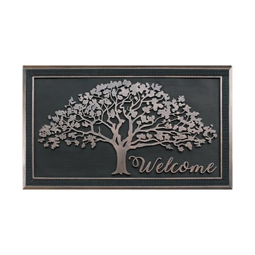 A1HC Rubber Doormat/Oak Tree Design/Drainage Holes/All Season/Large 30"X48", Black/Bronze
